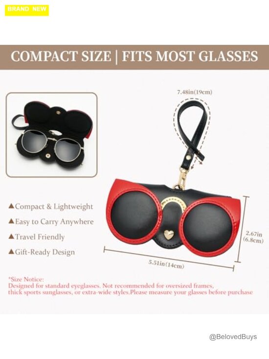 Soft PU Leather Glasses Case with Metal Button Closure and Strap main image 4